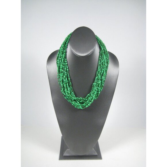 Necklace Glass Beaded Jewelry 22 inch  20 Strands Green Beads Statement - Picture 8 of 12